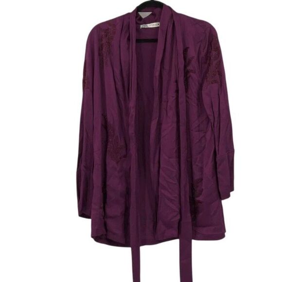 Zara Purple Beaded Embroidered High Waist Drawstring Kimono And Pants Set Sz XS - Picture 5 of 11